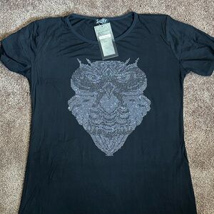 Black Tee with Silver Owl Design